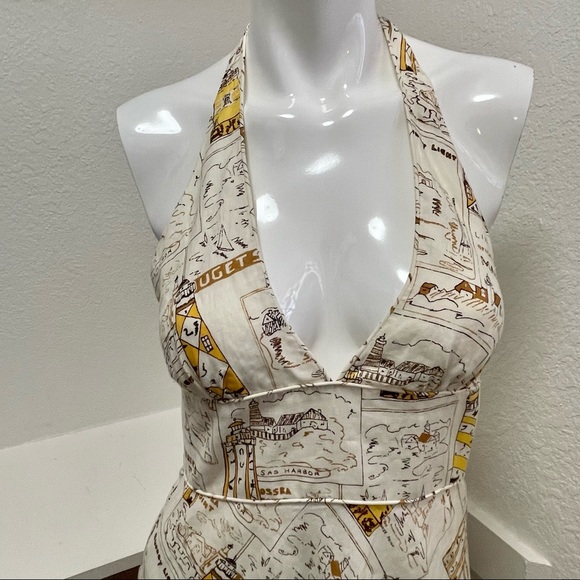 J.Crew Lighthouse Postcard Print Linen Halter Dress Sz 2 - Picture 2 of 12